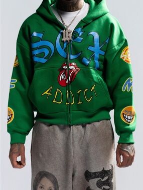 Merlin Loaded Addiction Hoodie Green Size 14 NWOT